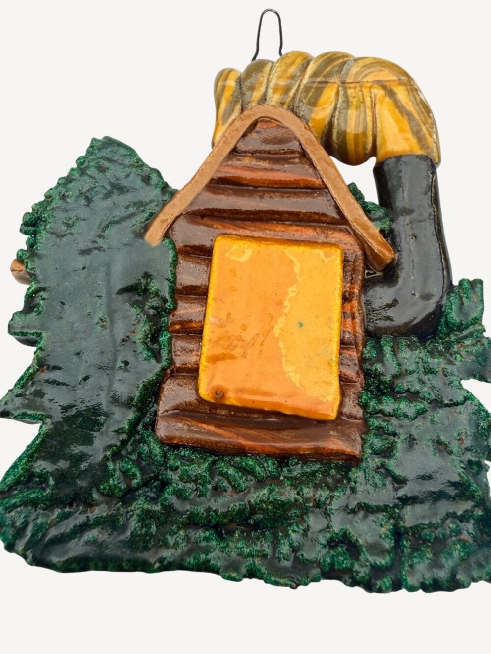 Vintage Handmade Christmas Ornament Silverton Colorado Clay Glazed Rustic Cabin - Picture 3 of 5